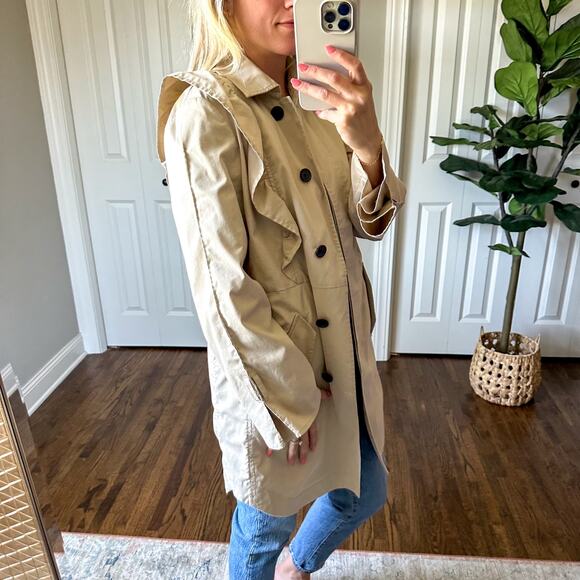 Joie x Revolve Gila Ruffle Trim Long Sleeve Trench Coat in Tan XS - Picture 6 of 12